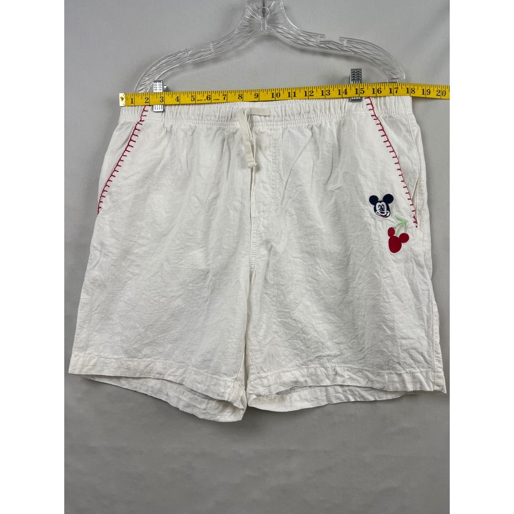 Old Navy Disney Shorts Womens Large White Linen Blend Mickey Mouse Cherry Red - Picture 4 of 9